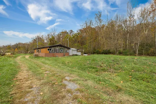 a view of a field with an trees