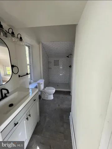 a bathroom with a double vanity sink a toilet a mirror and shower