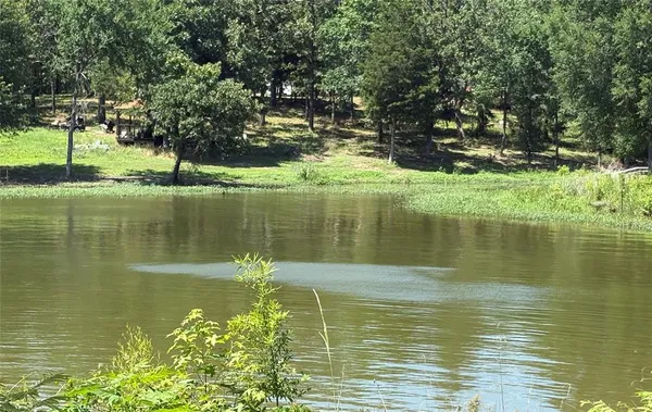 a view of a lake with a yard