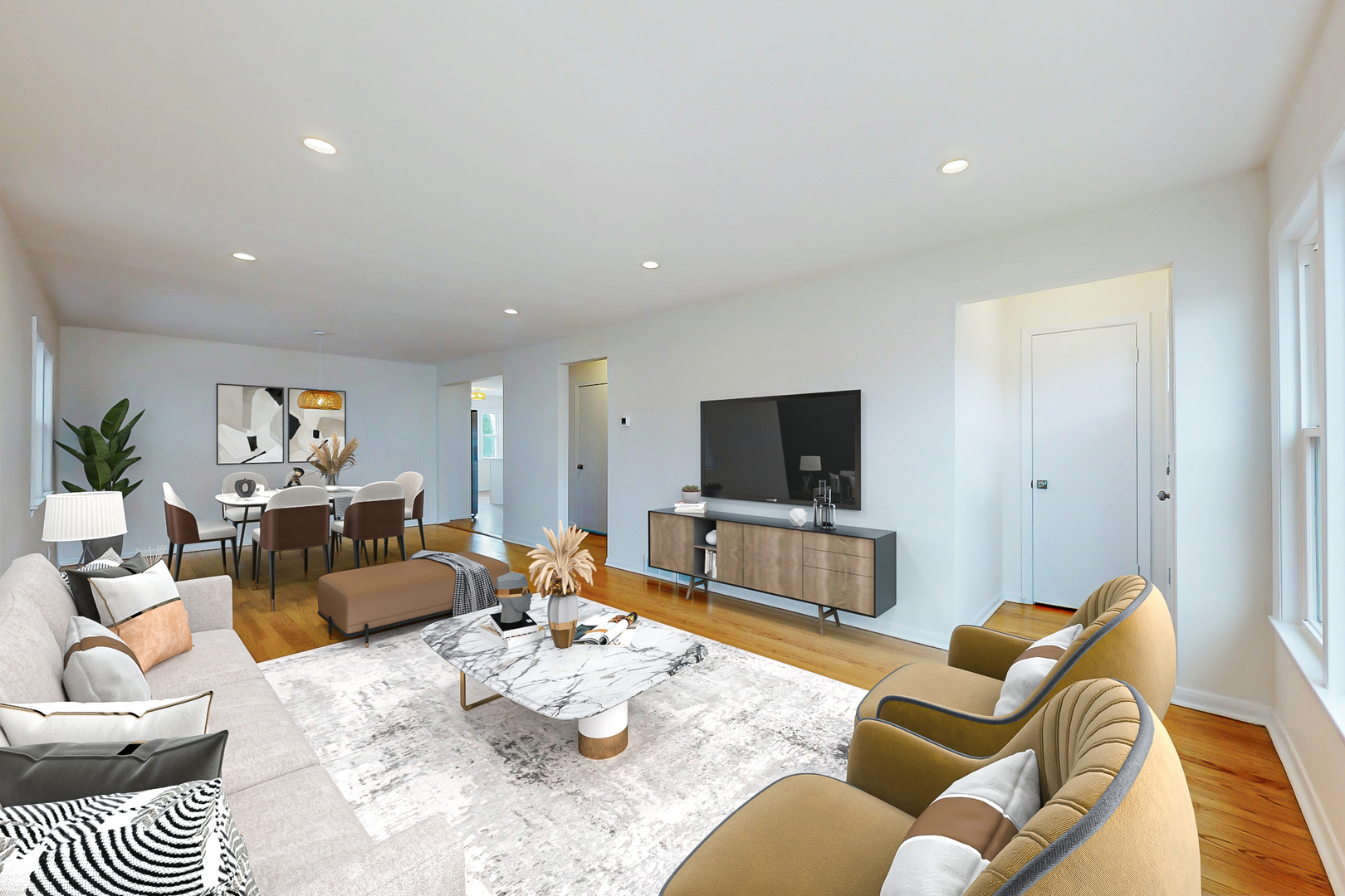 6249 West Addison Street Chicago, IL 60634 - Photo 11 of 35 a living room with furniture a flat screen tv and a table