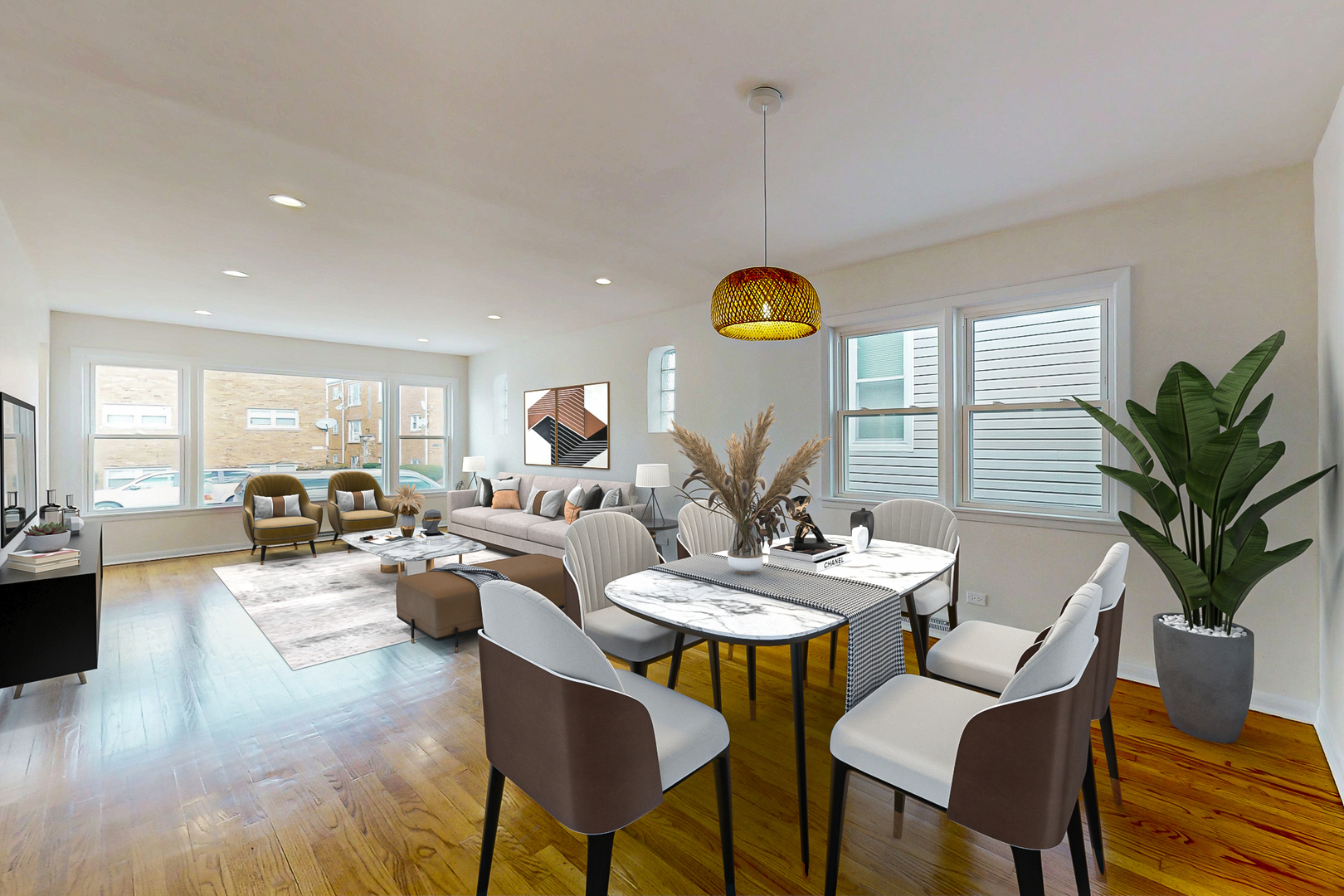 6249 West Addison Street Chicago, IL 60634 - Photo 9 of 35 a view of a dining room with furniture window and wooden floor