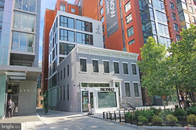 a front view of a multi story building