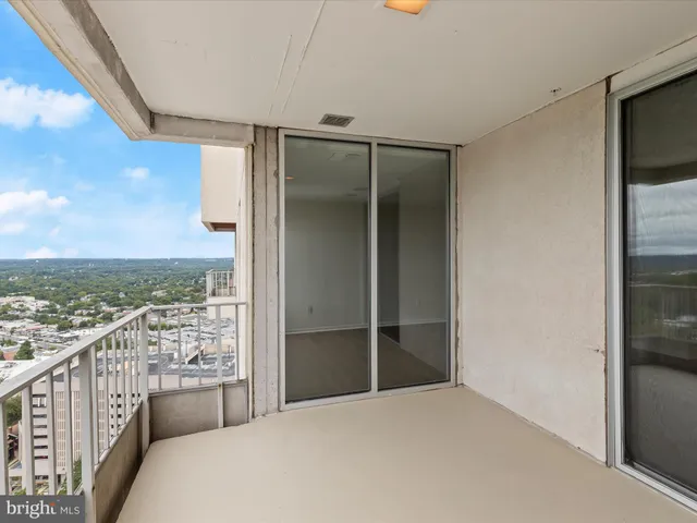 a view of a city from a balcony