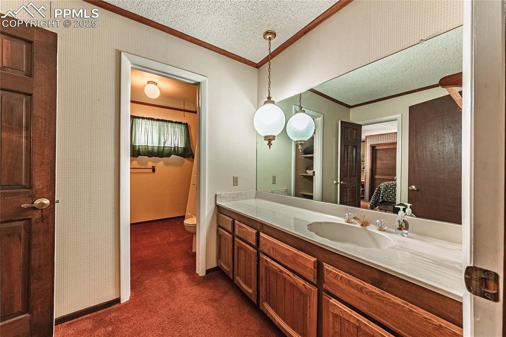 7190 Burgess Road Colorado Springs, CO 80908 - Photo 43 of 50 a spacious bathroom with a double vanity sink and a mirror