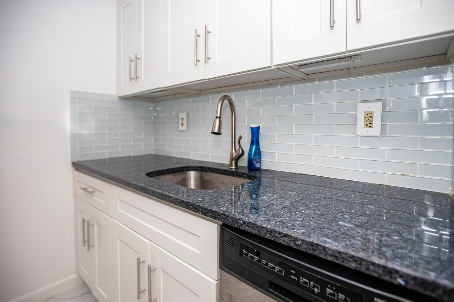 341 Monmouth Street, Unit 203D Jersey City, NJ 07302 - Photo 7 of 23 a kitchen with granite countertop a sink and cabinets