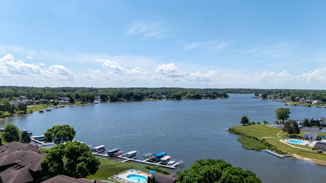 a view of a lake with outdoor space