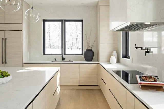 a kitchen with stainless steel appliances granite countertop a sink and a stove