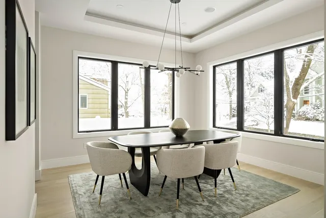 a living room with furniture flowerpot and a chandelier
