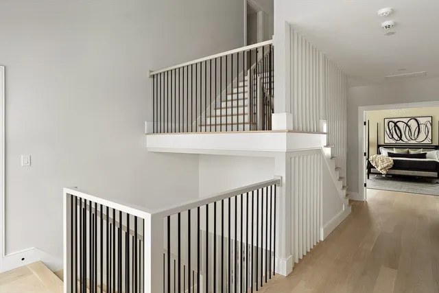 a view of a room with large windows