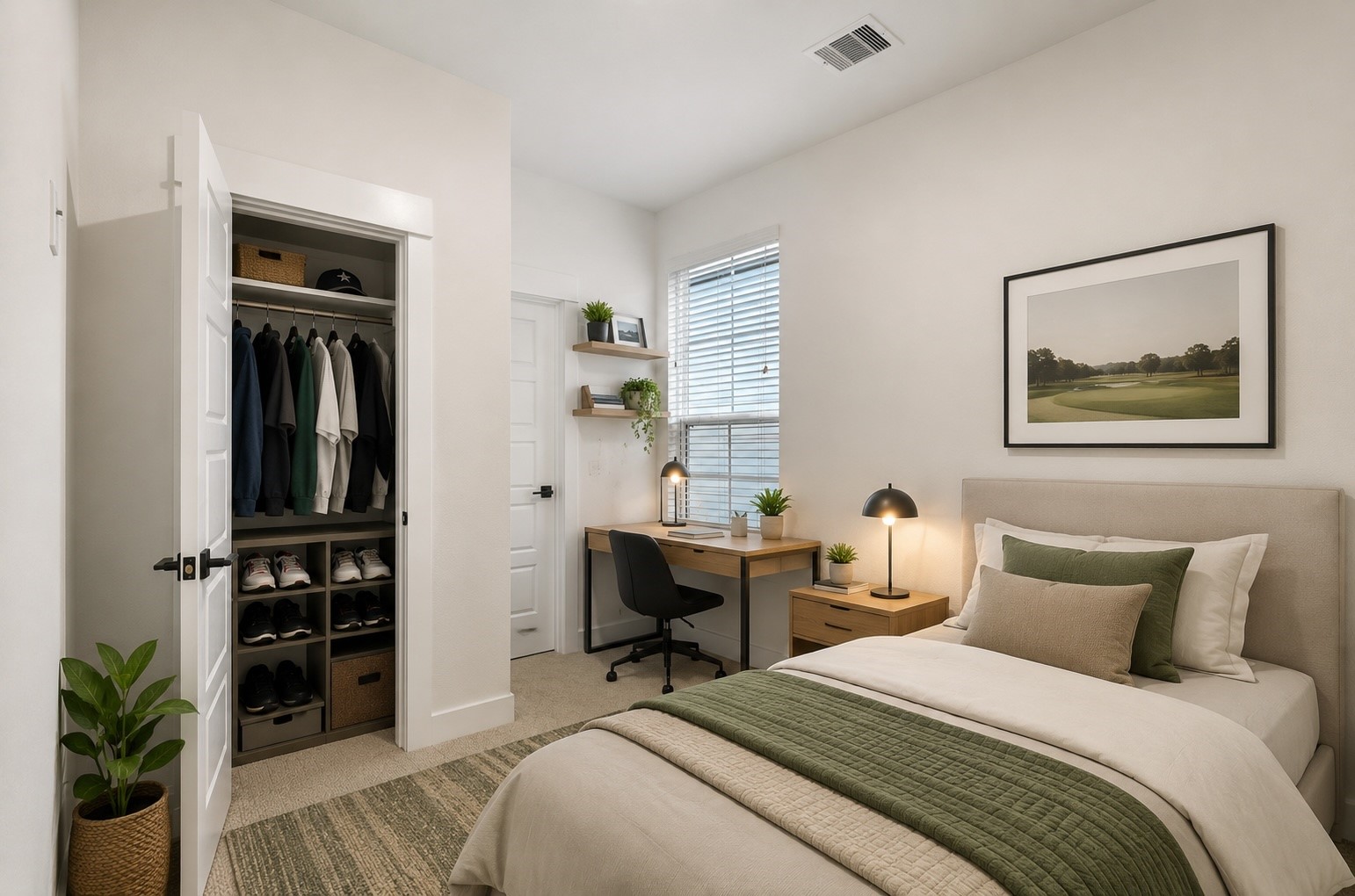 2928 Stevens Street Houston, TX 77026 - Photo 15 of 30 This inviting secondary bedroom offers a serene retreat with a cozy bed, ample closet space, and a functional desk area, all beautifully illuminated by natural light.