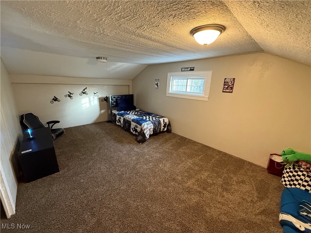 446 Warner Road Southeast Vienna, OH 44473 - Photo 30 of 32 Unfurnished bedroom with vaulted ceiling, carpet floors, and a textured ceiling
