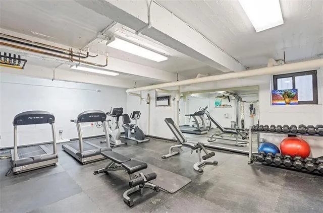 a view of a room with gym equipment