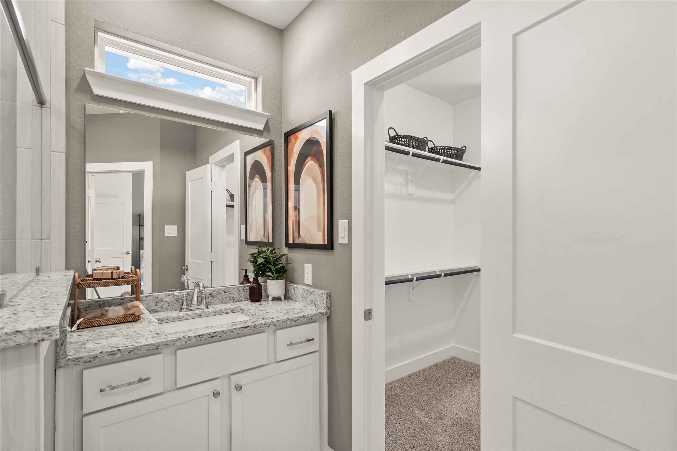5243 Palo Verde Drive Manvel, TX 77578 - Photo 19 of 29 a bathroom with a granite countertop sink and a mirror
