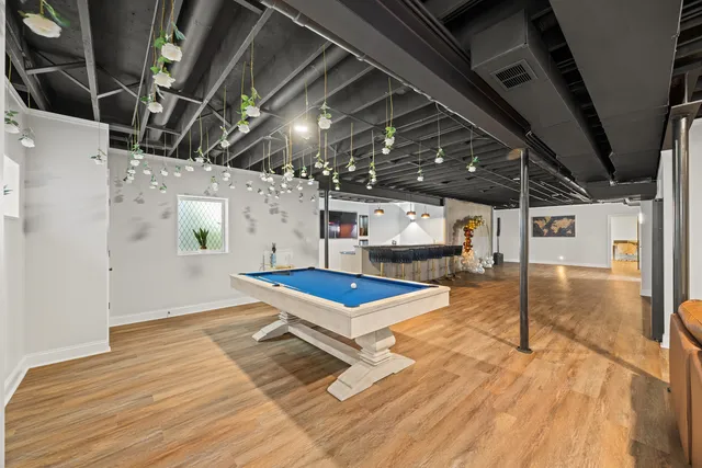 a outdoor space with lots of wooden cabinets