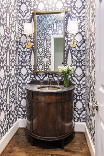 a view of a sink with wooden floor