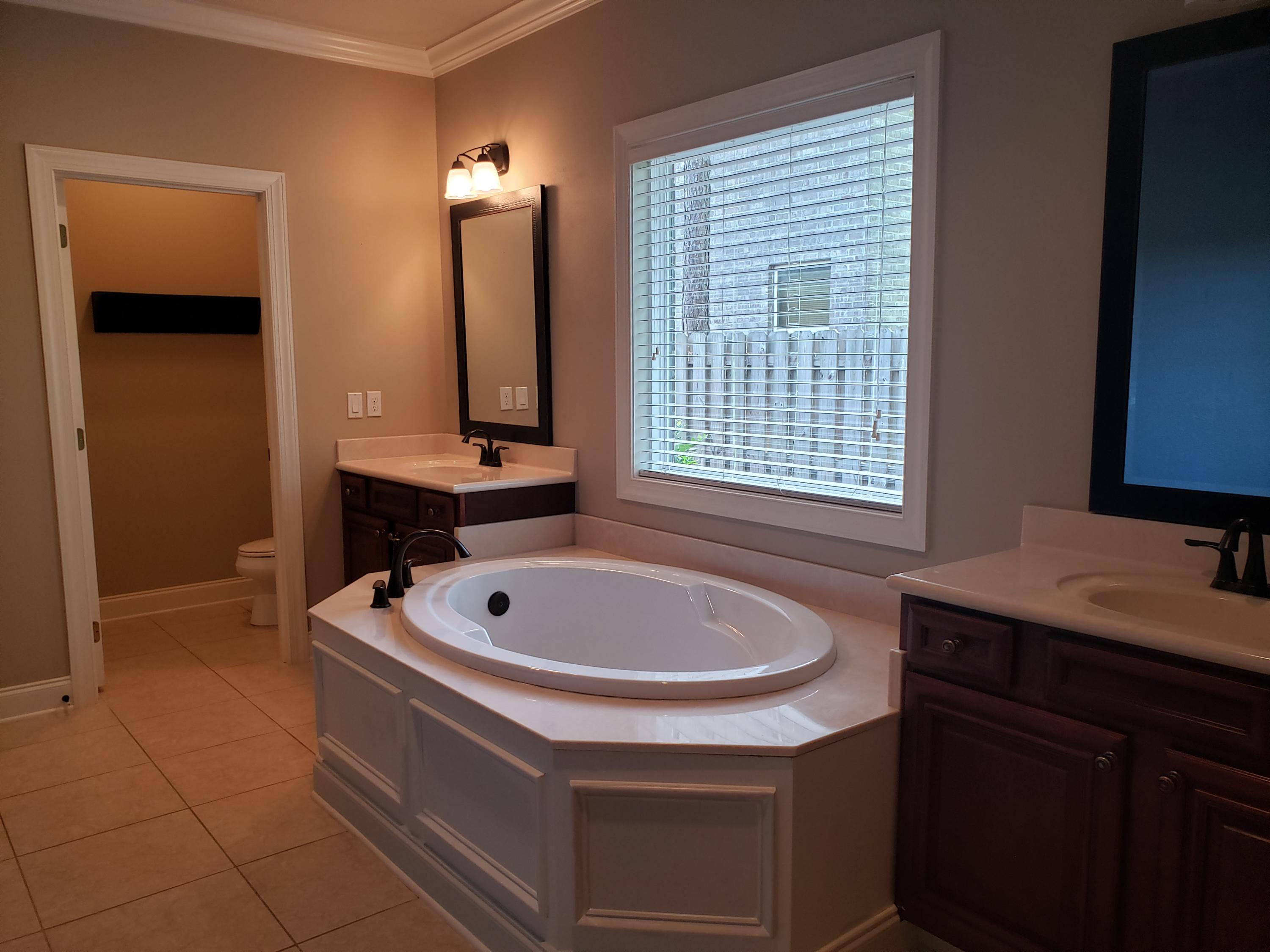 456 Windchime Way Freeport, FL 32439 - Photo 11 of 29 a bathroom with a bathtub a sink a mirror and a window