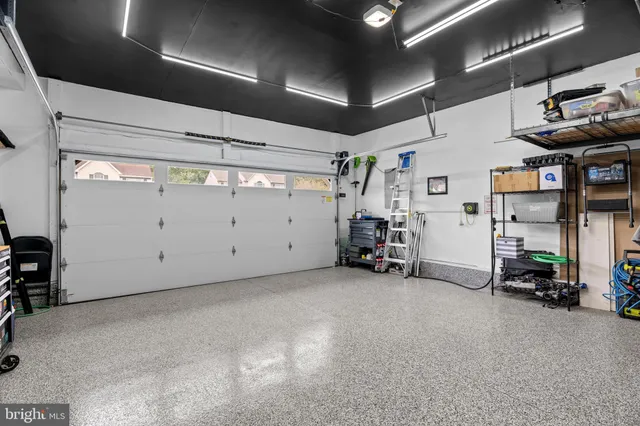 a view of a garage with storage