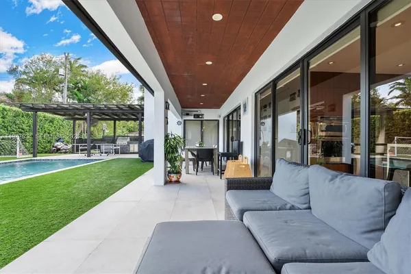 a outdoor living space with furniture and garden