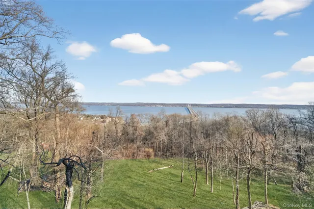a view of a lake from a yard