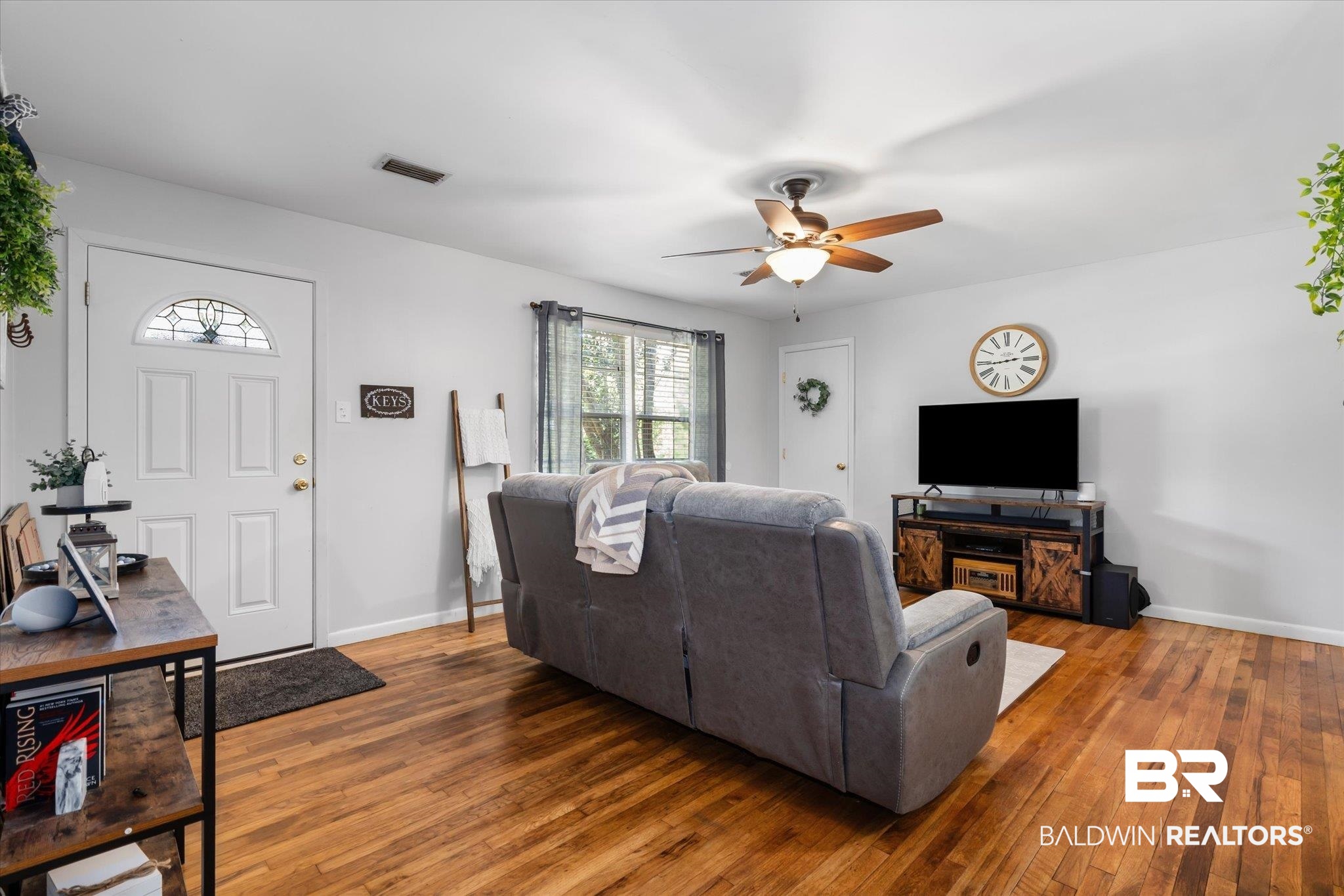 2851 Pinetucky Road Mobile, AL 36618 - Photo 3 of 30 Living room with ceiling fan and dark hardwood / wood-style flooring