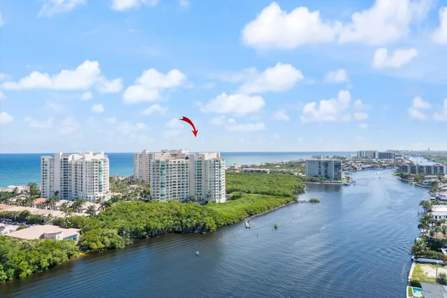 a view of a lake with a city