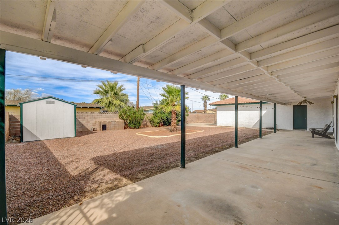 1401 Sharon Road Las Vegas, NV 89106 - Photo 65 of 73 A spacious covered patio overlooks the low-maintenance yard with a convenient storage shed.