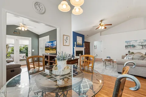 a view of a dining room