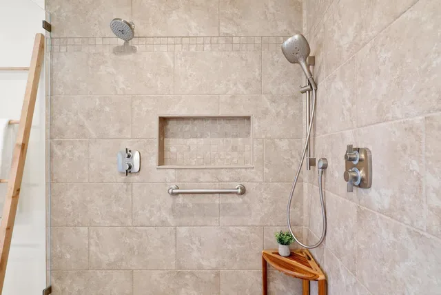 an aerial view of a house with a garden