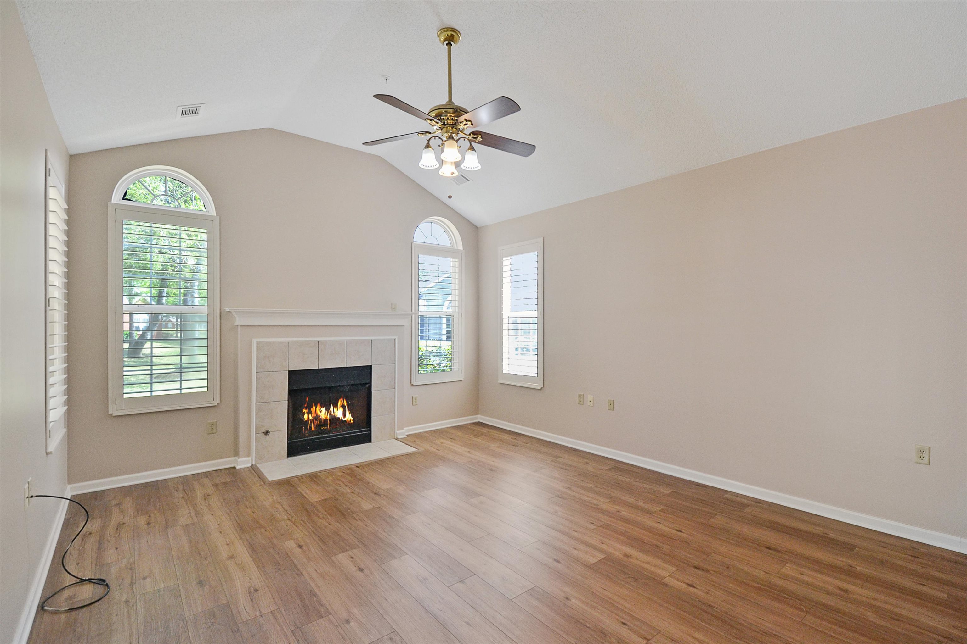 1201 Oak Timber Circle, Unit 29 Collierville, TN 38017 - Photo 10 of 32 an empty room with windows fireplace and wooden floor