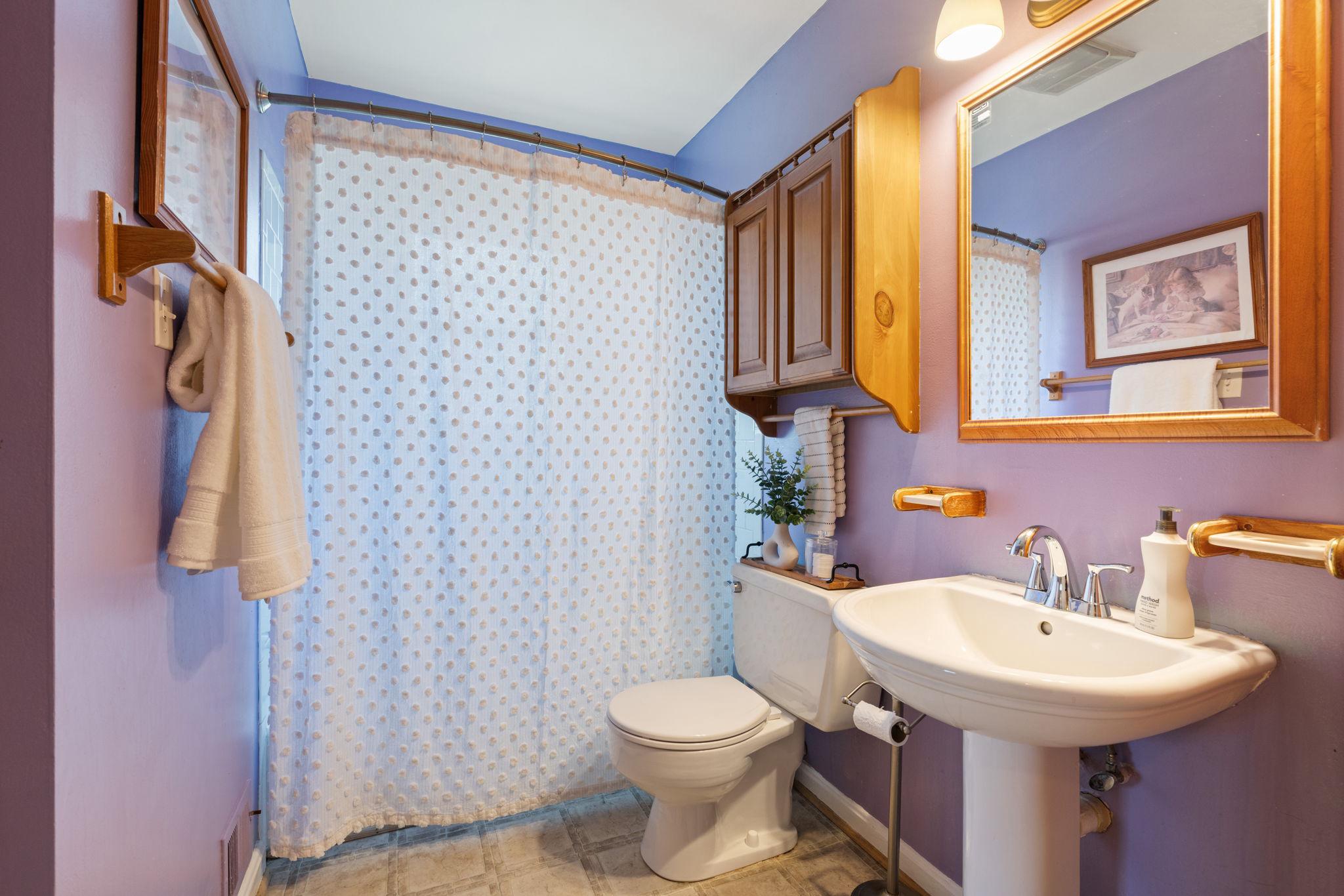 7600 Kingsbury Road Alexandria, VA 22315 - Photo 14 of 31 a bathroom with a sink a toilet and shower curtain