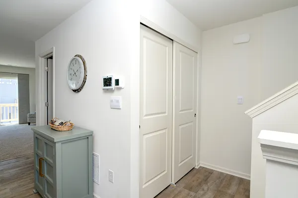 a view of dining room with wooden door