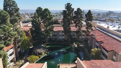 a city view with tall buildings