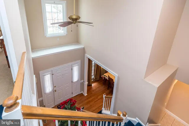 a view of stairs and furniture