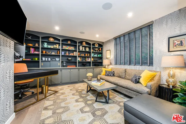 a view of a garage with furniture