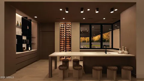 a large white kitchen with a large window