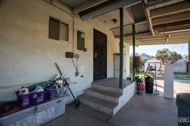 a view of a garden with a large tree