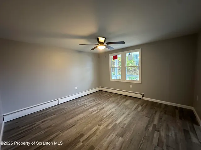 a view of some trees in the forest