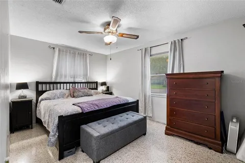 a bedroom with a bed and a dresser