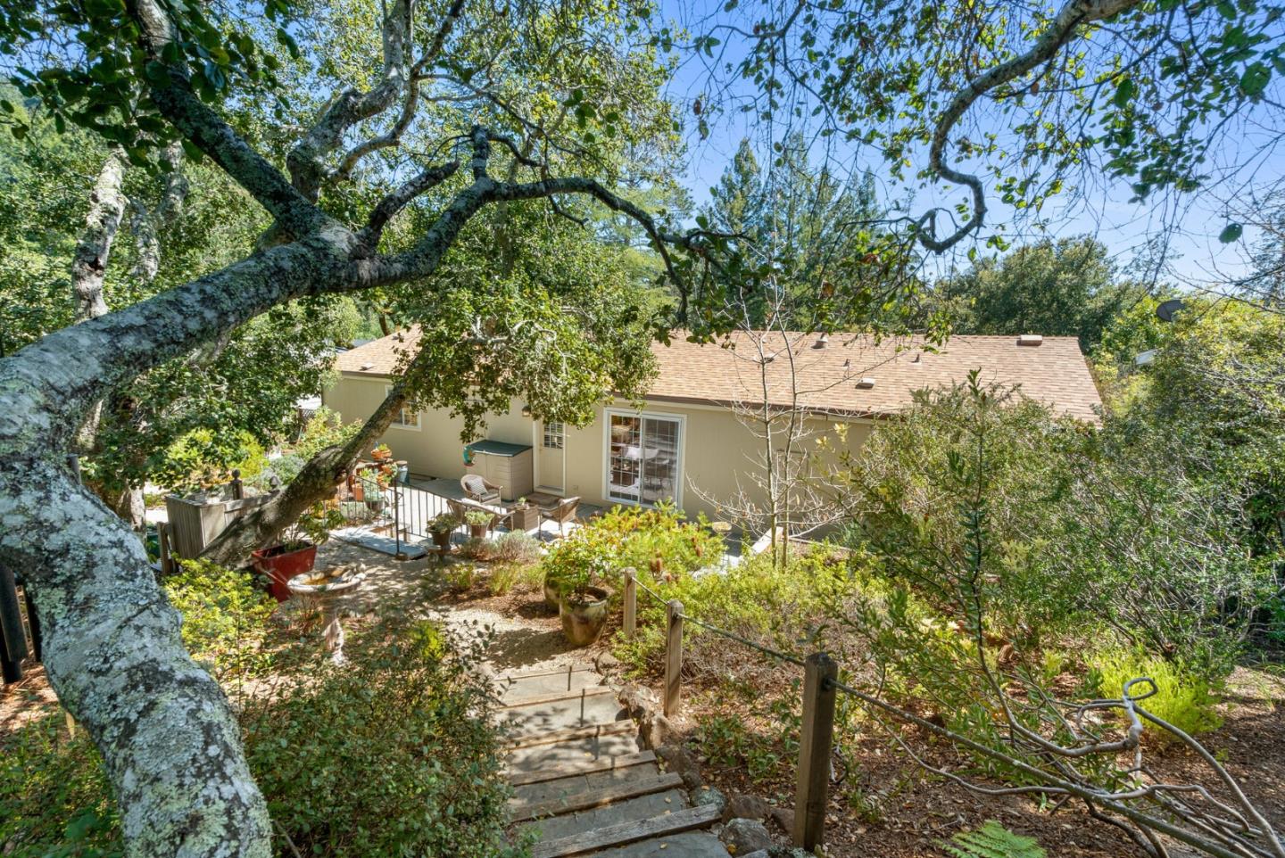 552 Bean Creek Road Scotts Valley, CA 95066 - Photo 60 of 76 a view of a yard with plants and large trees