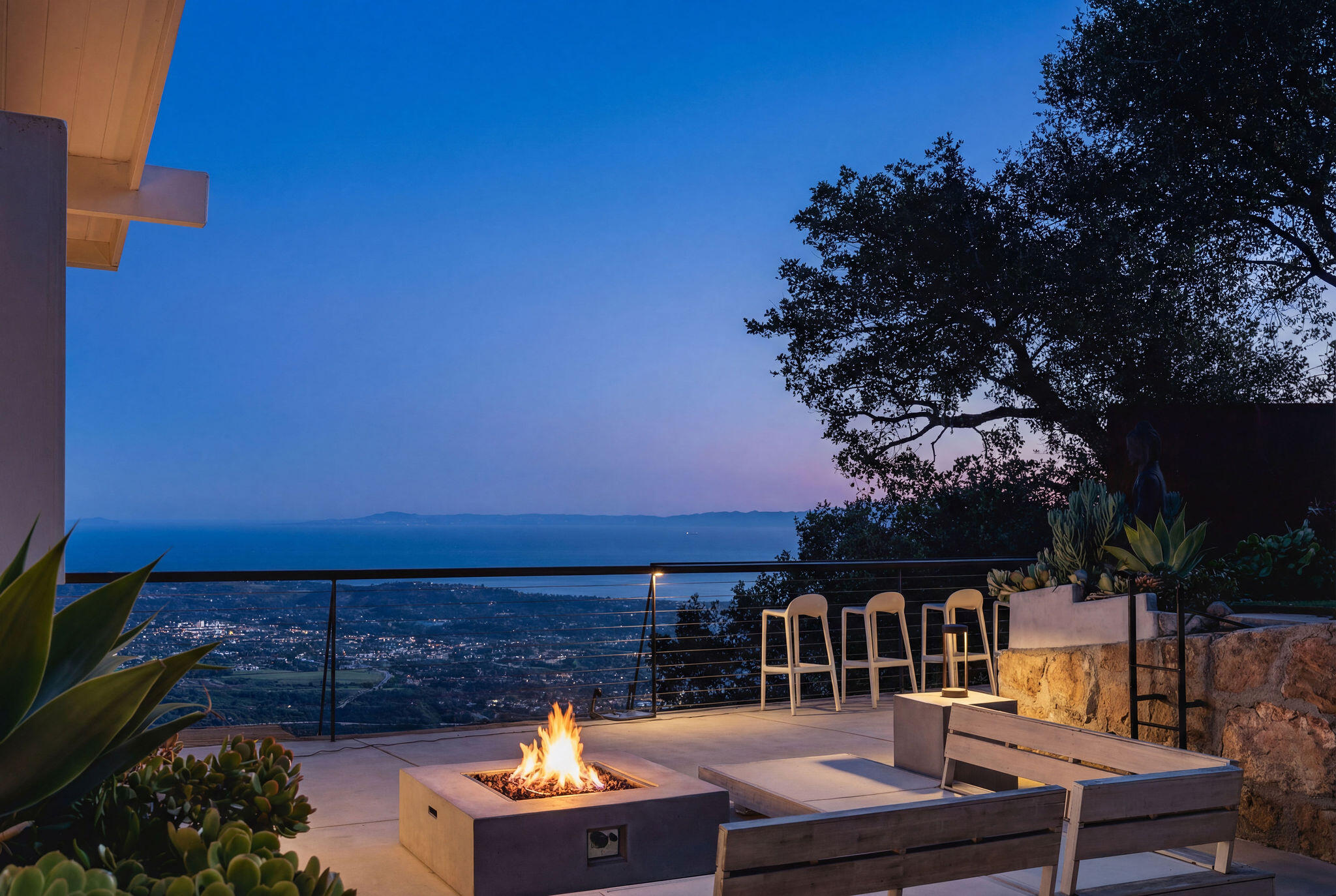 4825 Rim Road Santa Barbara, CA 93105 - Photo 34 of 36 Fire pit with views at dusk