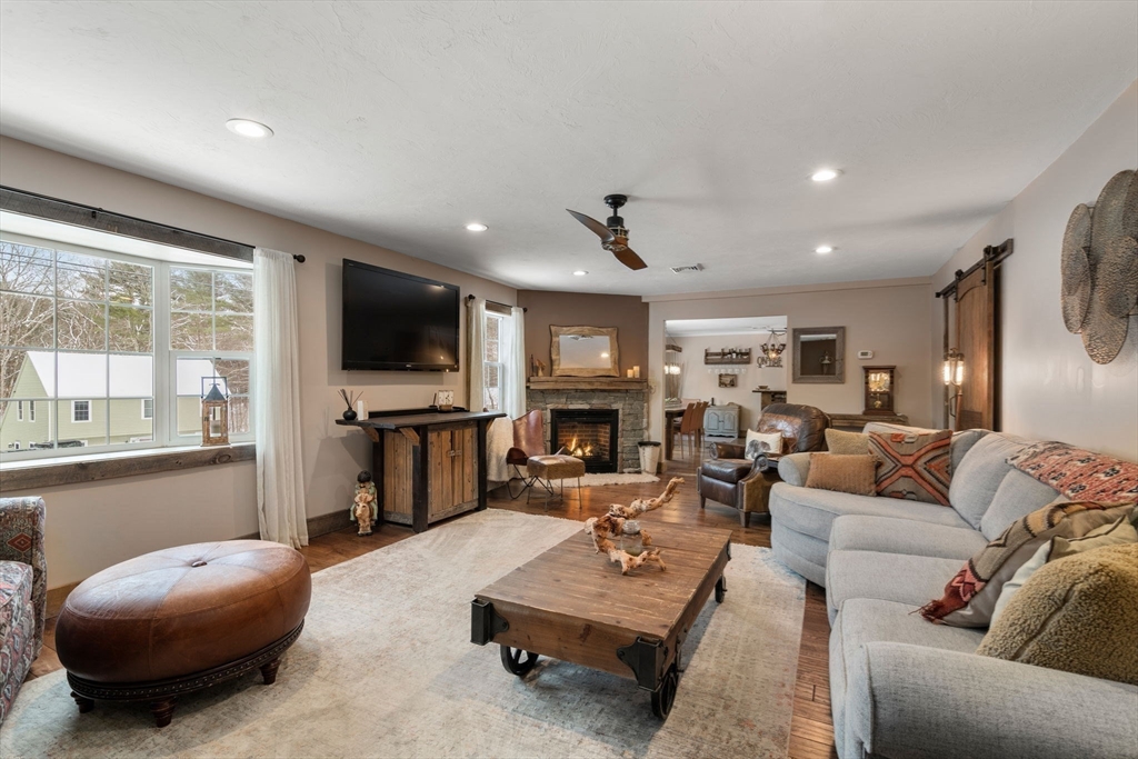 43 Ridge Way Sturbridge, MA 01566 - Photo 9 of 22 a living room with furniture a flat screen tv and a fireplace