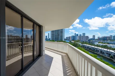 a view of city with a balcony