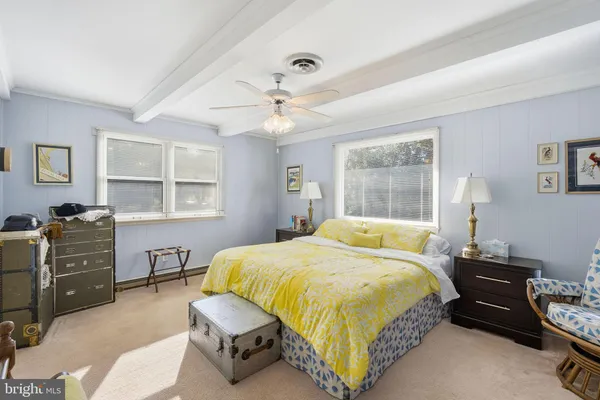 a bedroom with a bed and furniture