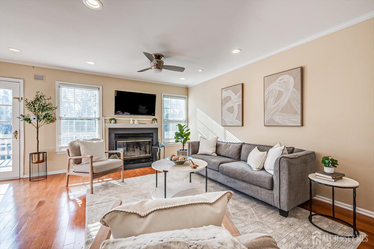 52 Springwood Court Princeton, NJ 08540 - Photo 5 of 34 a living room with furniture a fireplace and a flat screen tv