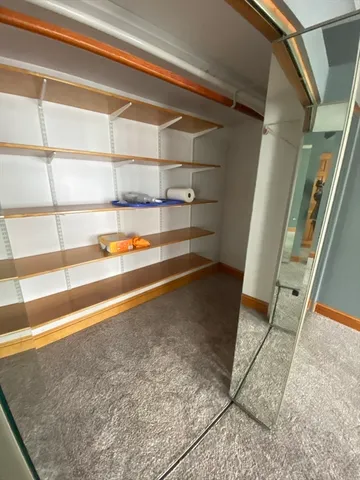 a view of walk in closet with empty racks