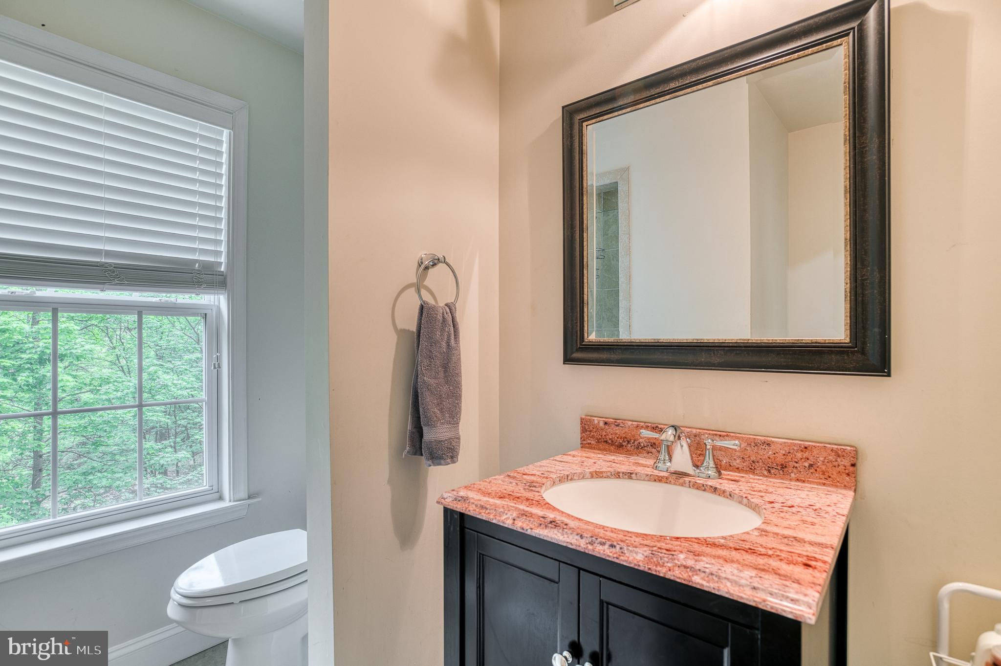 7140 Barry Road Alexandria, VA 22315 - Photo 37 of 56 a bathroom with a granite countertop sink and a mirror