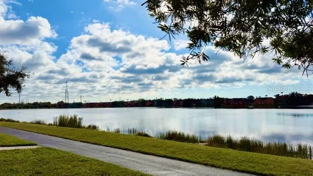 a view of a lake from a yard