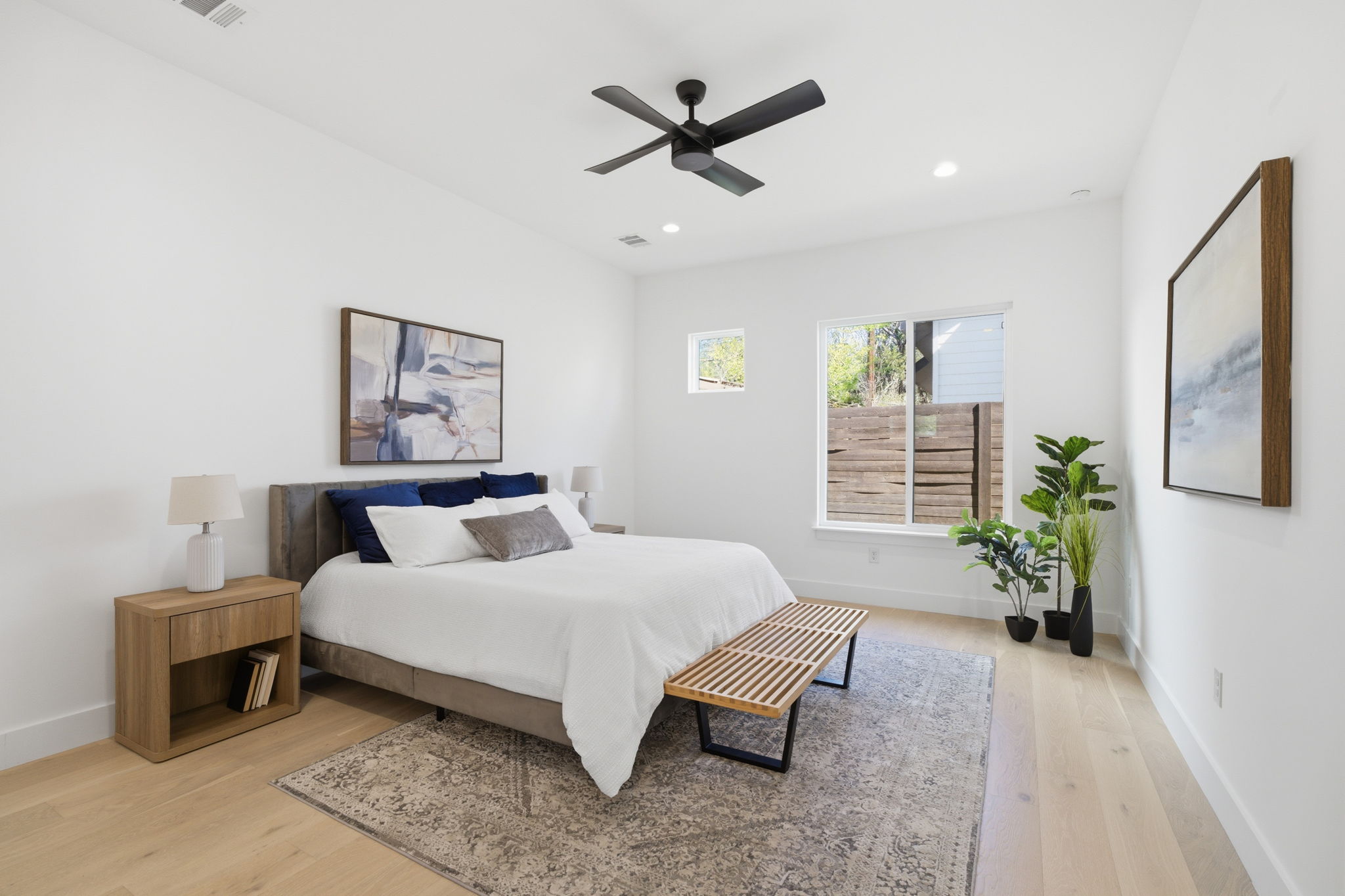 400 Post Rd Drive Austin, TX 78704 - Photo 10 of 23 Bedroom with light wood-style flooring, ceiling fan, and recessed lighting