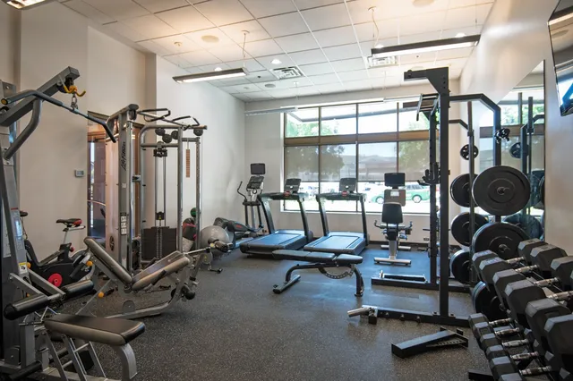 a view of a room with gym equipment