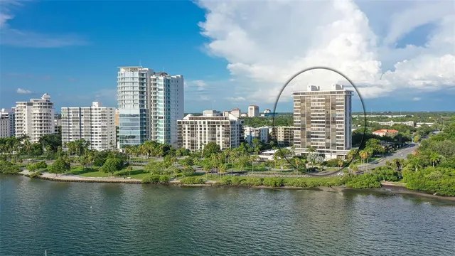 a view of a lake with a city